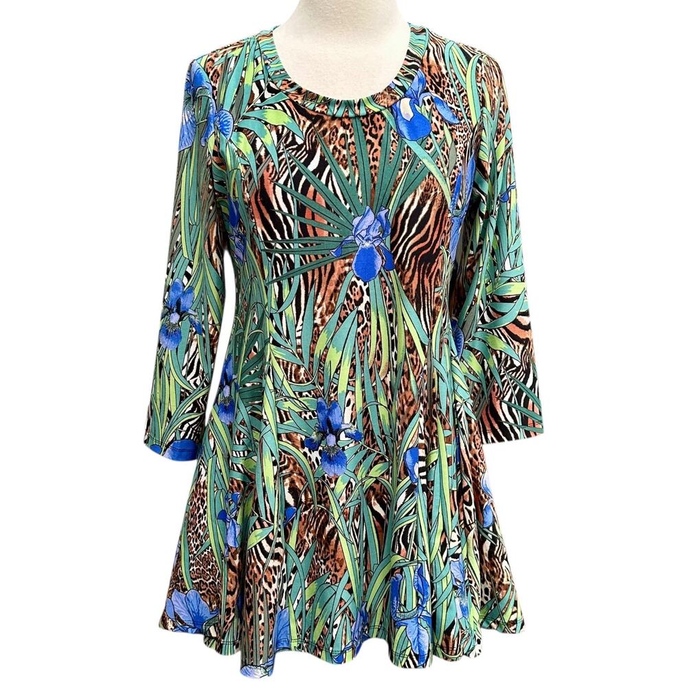 Attitudes by Renee Tunic Top maximalist cheetah forest fairy floral jersey XS